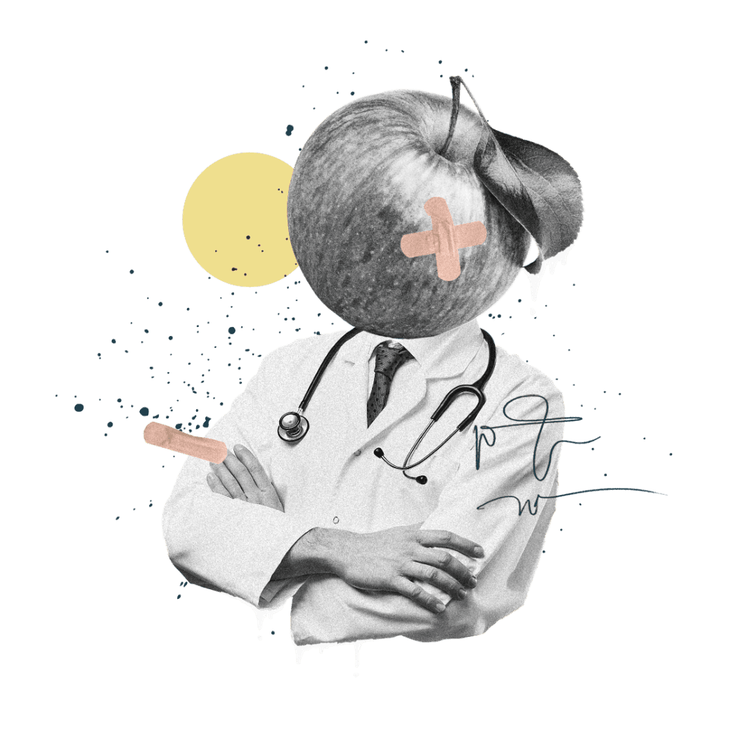 Ein Arzt im weißen Kittel mit einem Apfel - Illustration