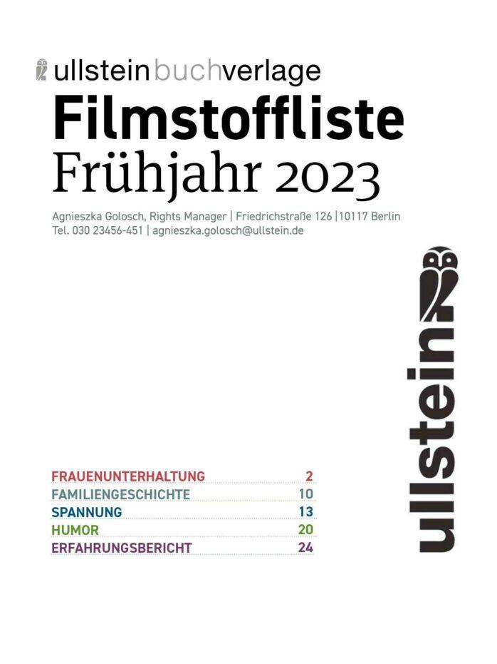 Deckblatt der Filmstoffliste Frühjahr 2023