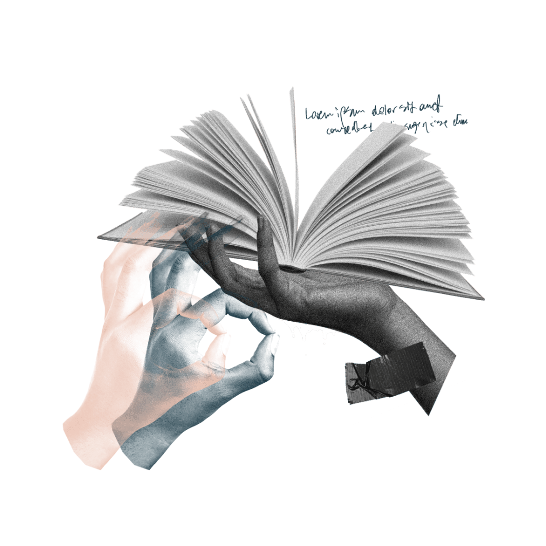 Hand, die ein aufgeschlagenes Buch hält - Illustration